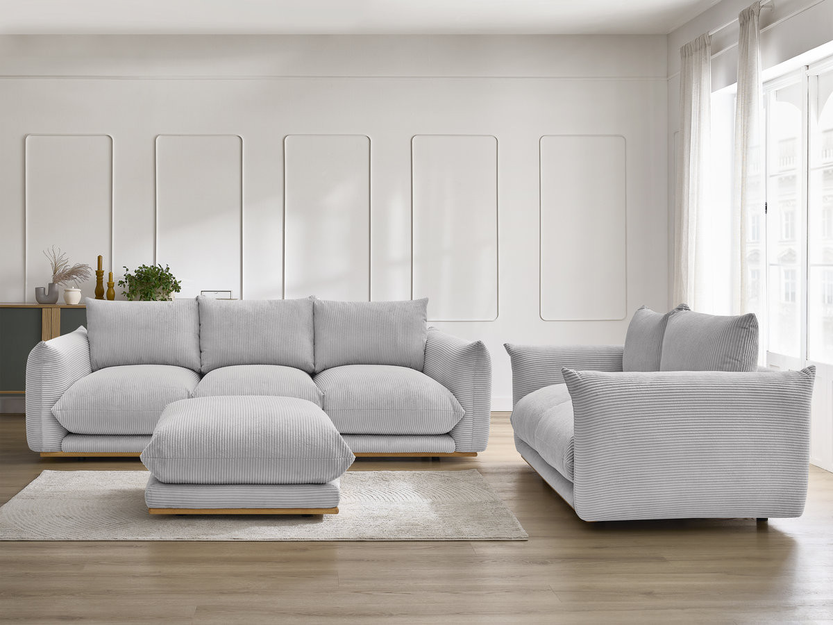 Bobochic Ernest Sofa 5-Sitzer mit Pouf Cordsamt Hellgrau