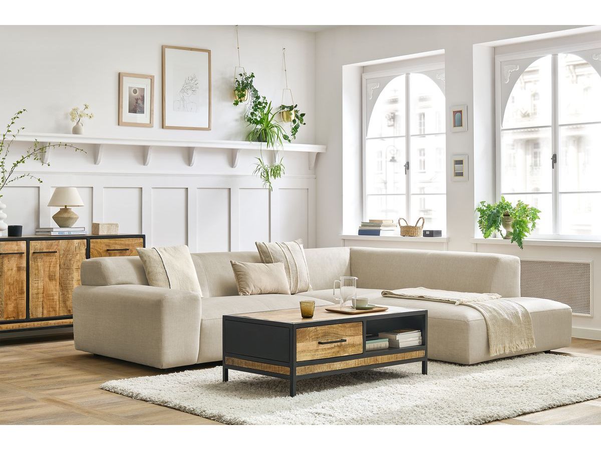 Bobochic Lavena Ecksofa 272 × 220 cm Samt Beige Ecke rechts