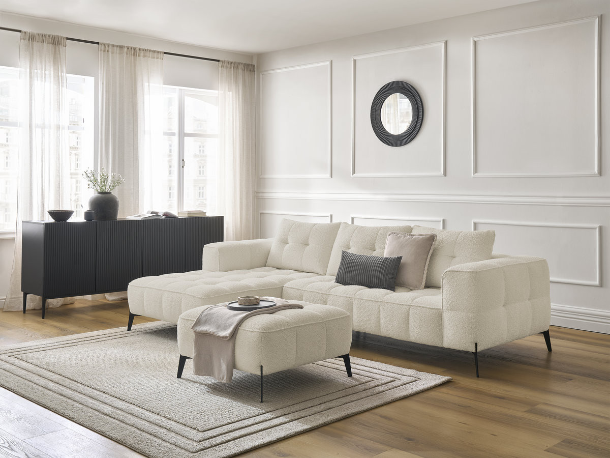 Bobochic Anis Ecksofa mit Pouf Bouclé-Stoff Beige Ecke links