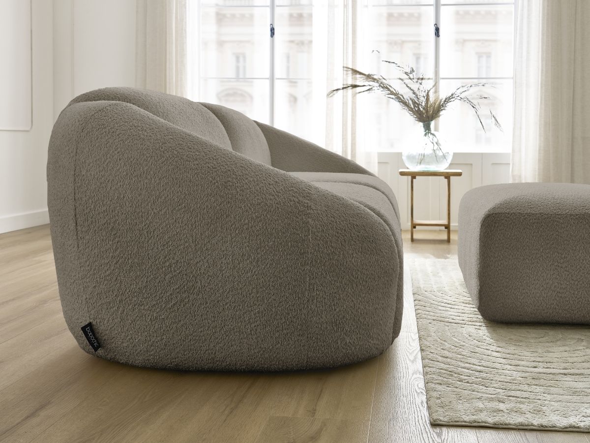 Bobochic Tina Sofa 3-Sitzer mit Pouf Bouclé-Stoff Taupe
