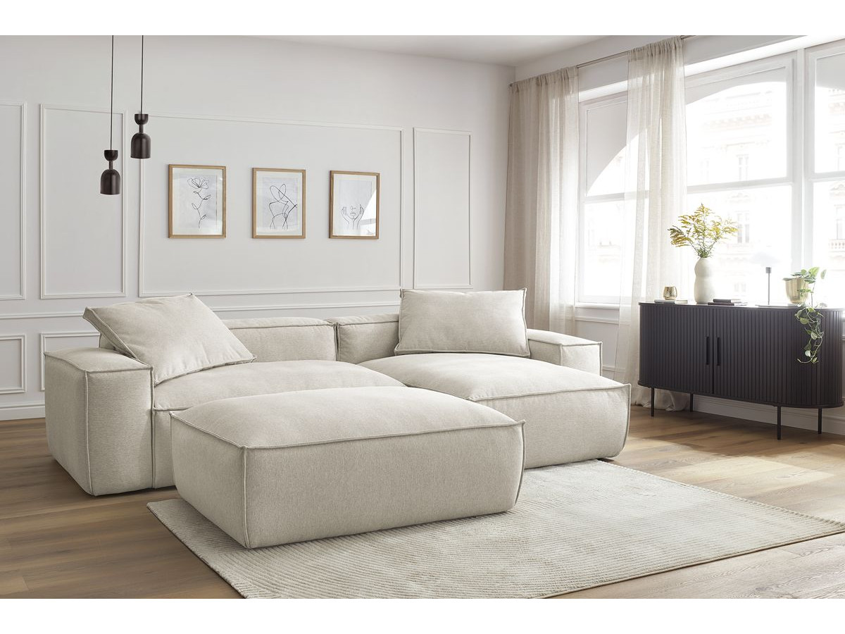 Bobochic Boheme Ecksofa mit Pouf Melange-Stoff Beige