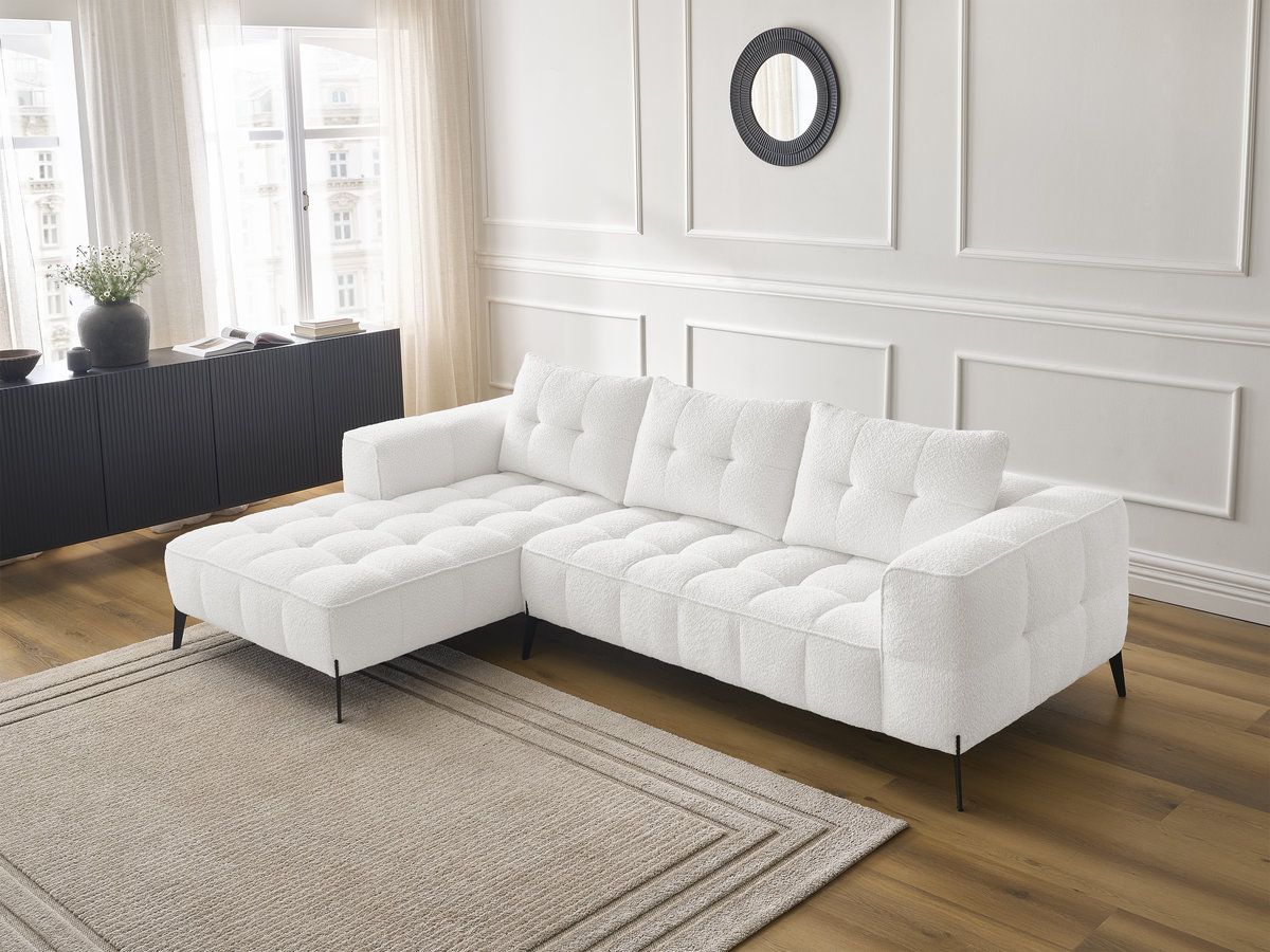 Bobochic Anis Ecksofa Bouclé-Stoff Weiß Ecke links