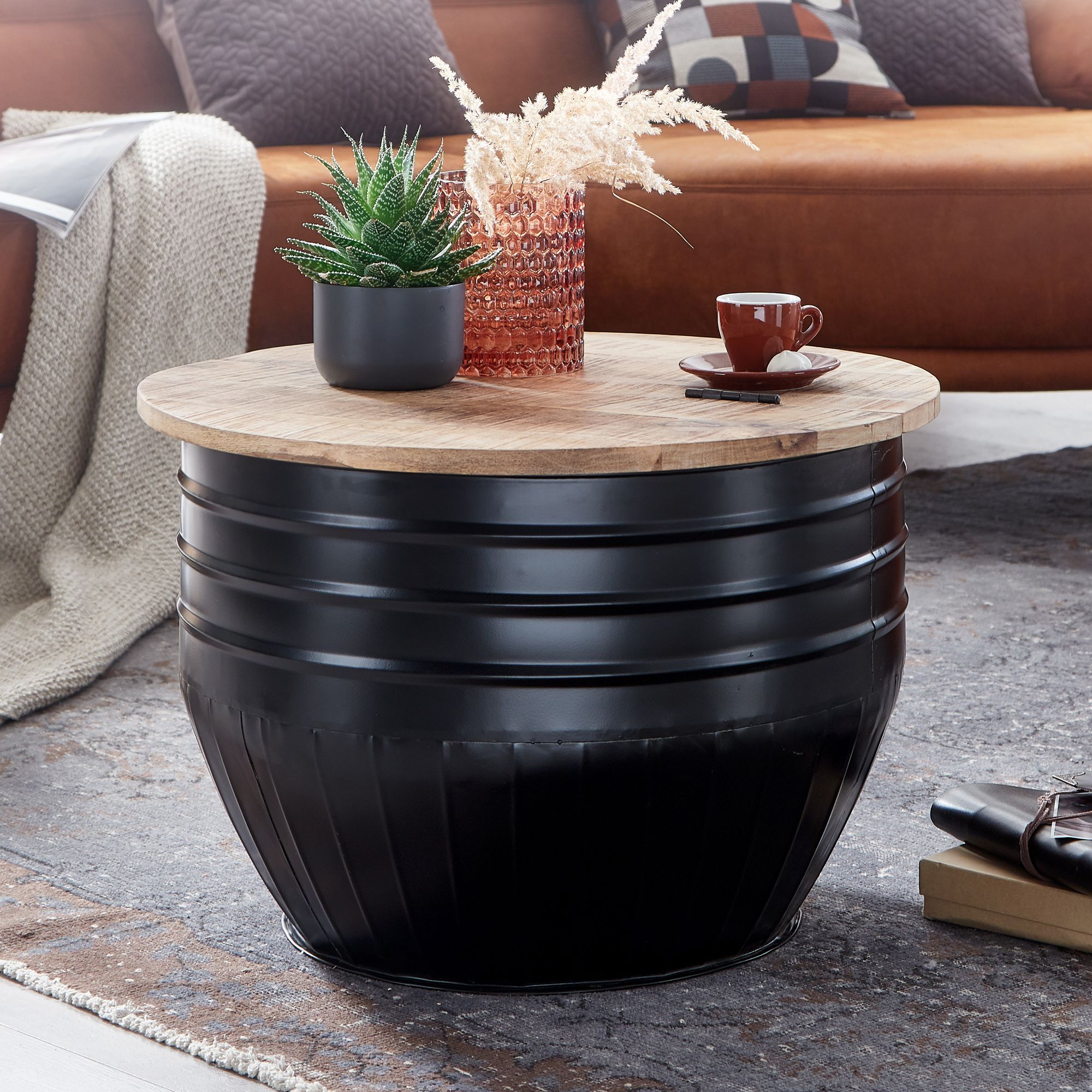 Couchtisch Gaupne Mango Massivholz Schwarz Höhe 41 cm