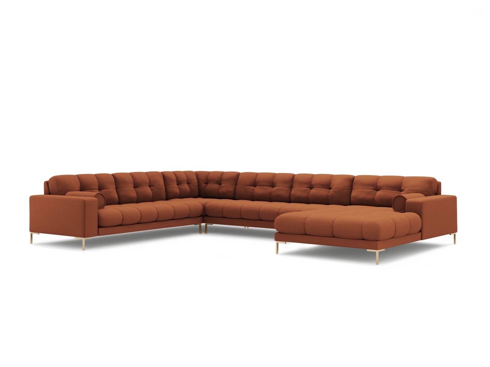 Cosmopolitan Design Panoramasofa Bali 7-Sitzer 327 cm Strukturierter Stoff Neve Ziegel Links Beine Gold