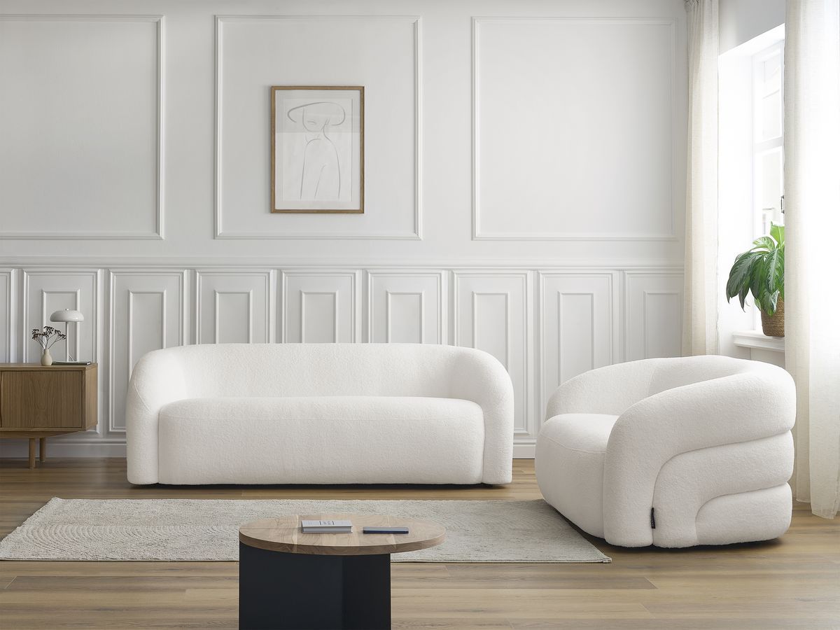 Bobochic Elina Sofa 5-Sitzer Bouclé-Stoff Weiß