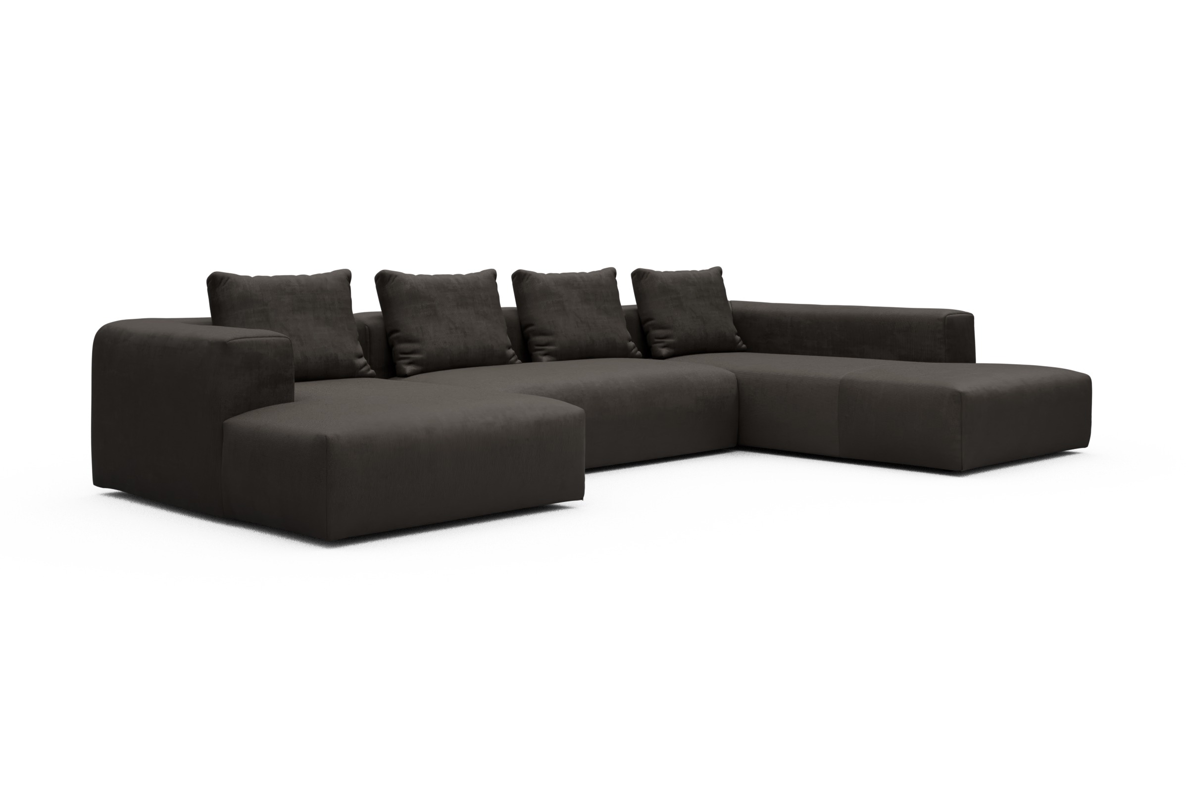 Wohnlandschaft Fred Relax-Ecke rechts mit 2-Sitzer und Chaiselongue links Cordufine-Taupe