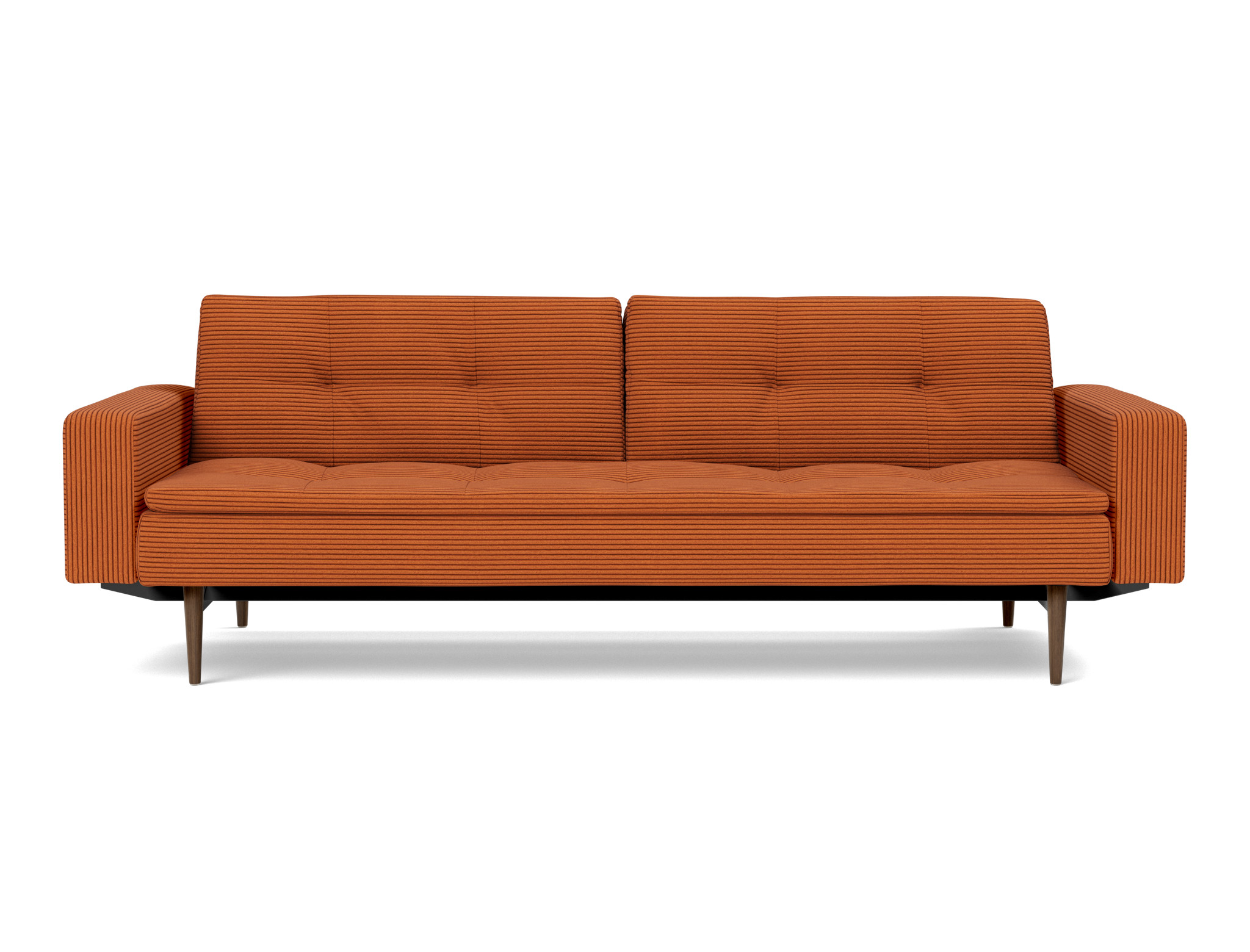 Schlafsofa Dublexo mit Armlehnen Kord Corduroy 595-Burnt-Orange Beine Styletto Eiche dunkel