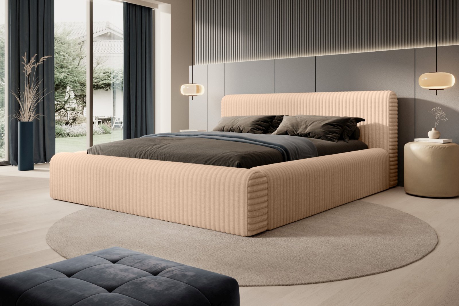 Polsterbett Miloa Softcord mit Fellstruktur 160x200 mit Holzrahmen Vito 26
