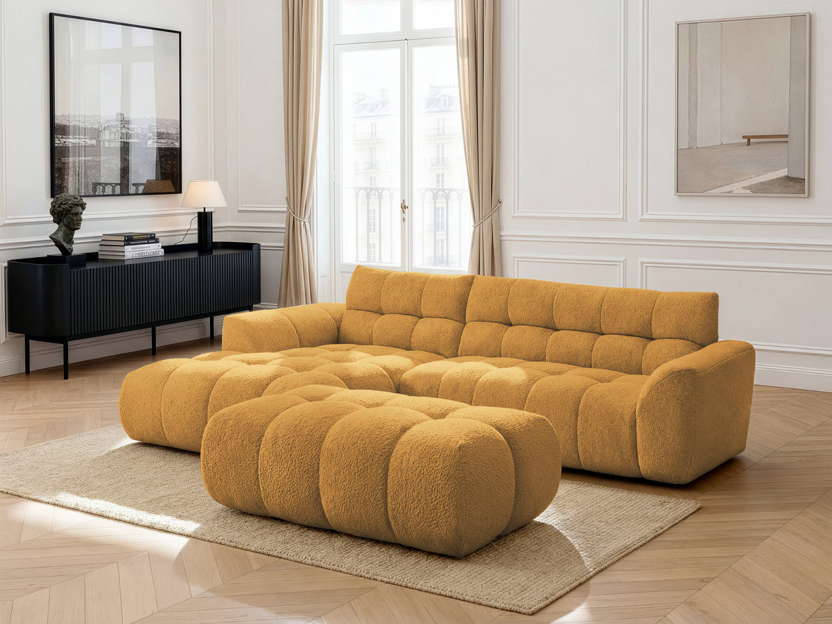 Bobochic Jaya Ecksofa mit Pouf Chenille Gelb Ecke links