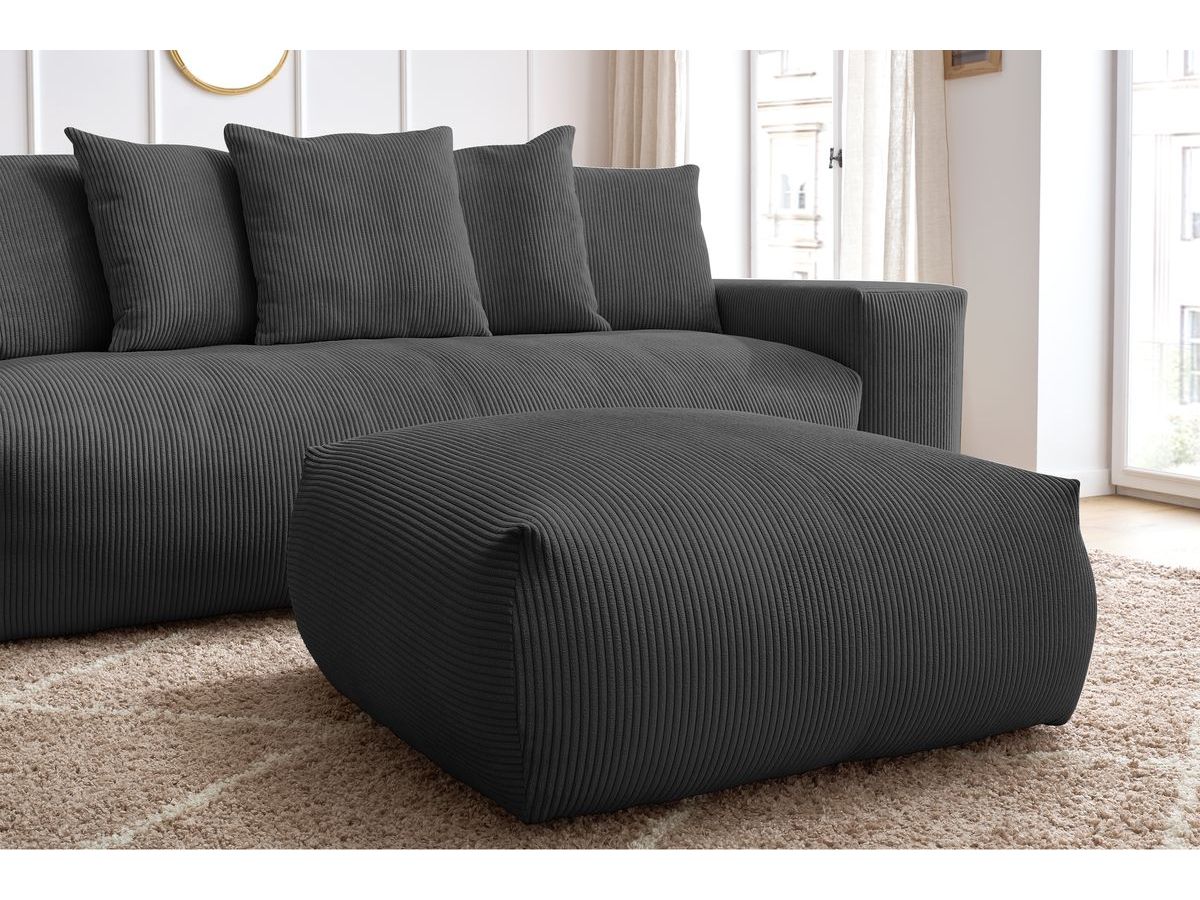 Bobochic Voltaire Schlafsofa 4-Sitzer mit Bettkasten und Pouf Cordsamt Dunkelgrau