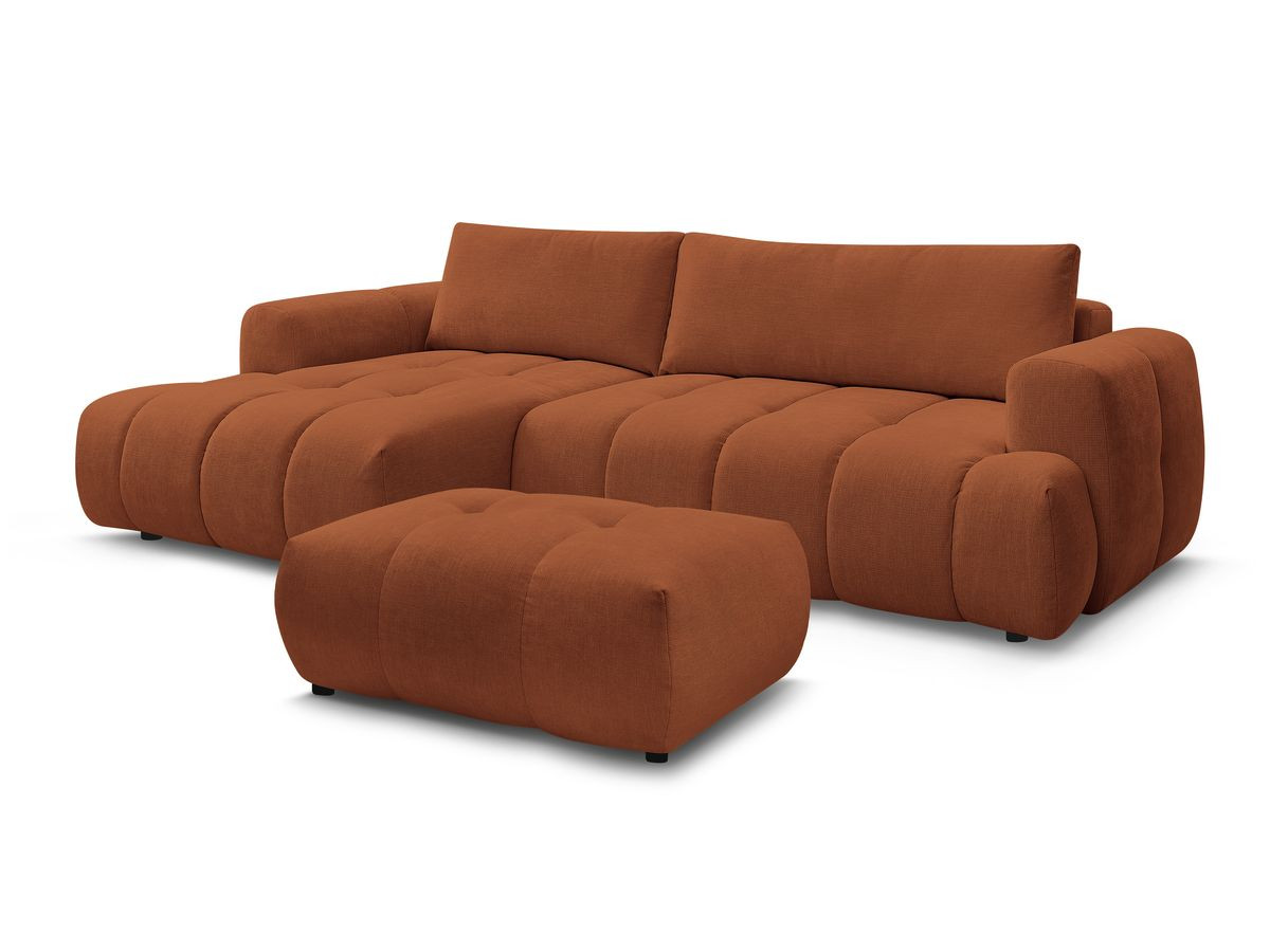 Bobochic Fuji Ecksofa mit Schlaffunktion und Bettkasten und Pouf 292 × 160 cm Stoff Orange Ecke links