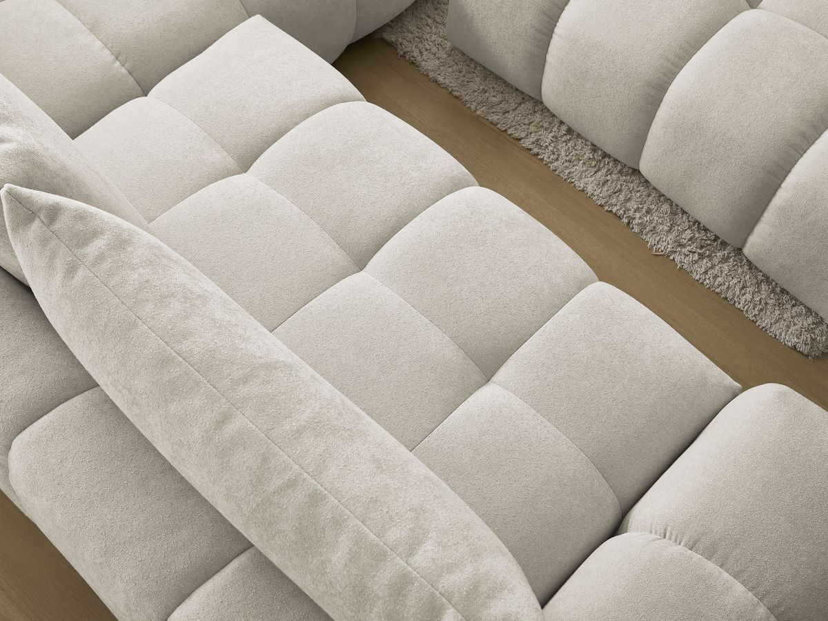 Bobochic Everest Ecksofa mit Schlaffunktion und Bettkasten und Pouf 320 × 212 cm, 5 Kissen Strukturstoff Beige Ecke rechts