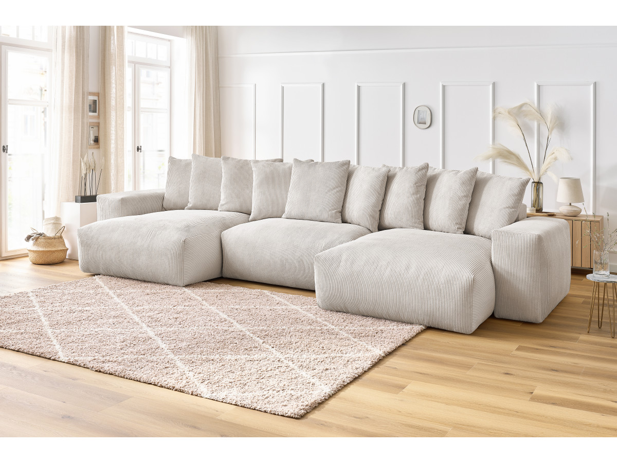Bobochic Voltaire Wohnlandschaft 420 × 174 cm Cordsamt Beige