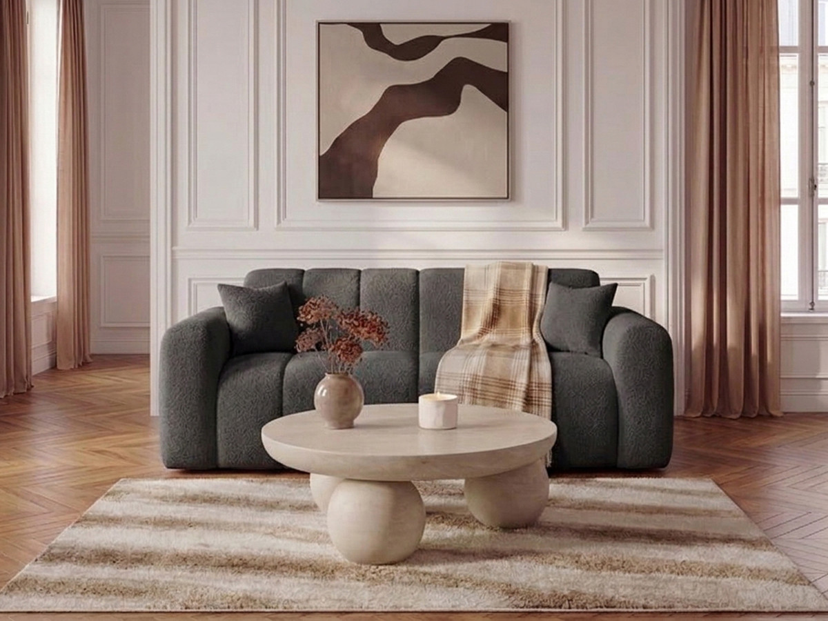Bobochic Bradley Schlafsofa 3-Sitzer Bouclé-Stoff Dunkelgrau