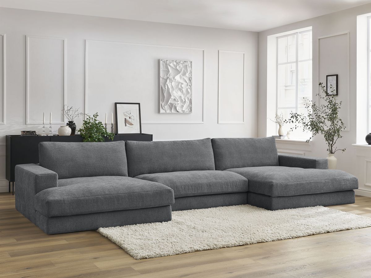 Bobochic Leonard Wohnlandschaft 404 × 159 cm Strukturstoff Dunkelgrau