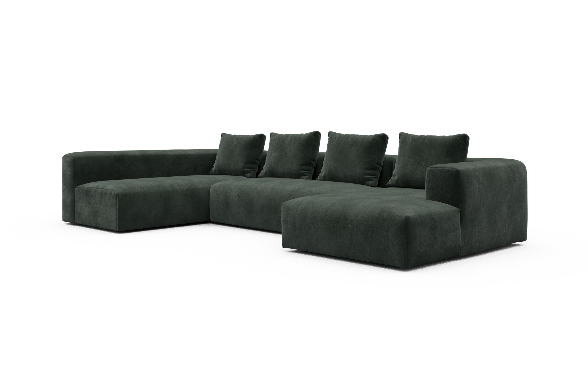 Wohnlandschaft Fred Chaiselongue rechts mit 2-Sitzer und lange Armlehne links Smooth-Laurel-Green