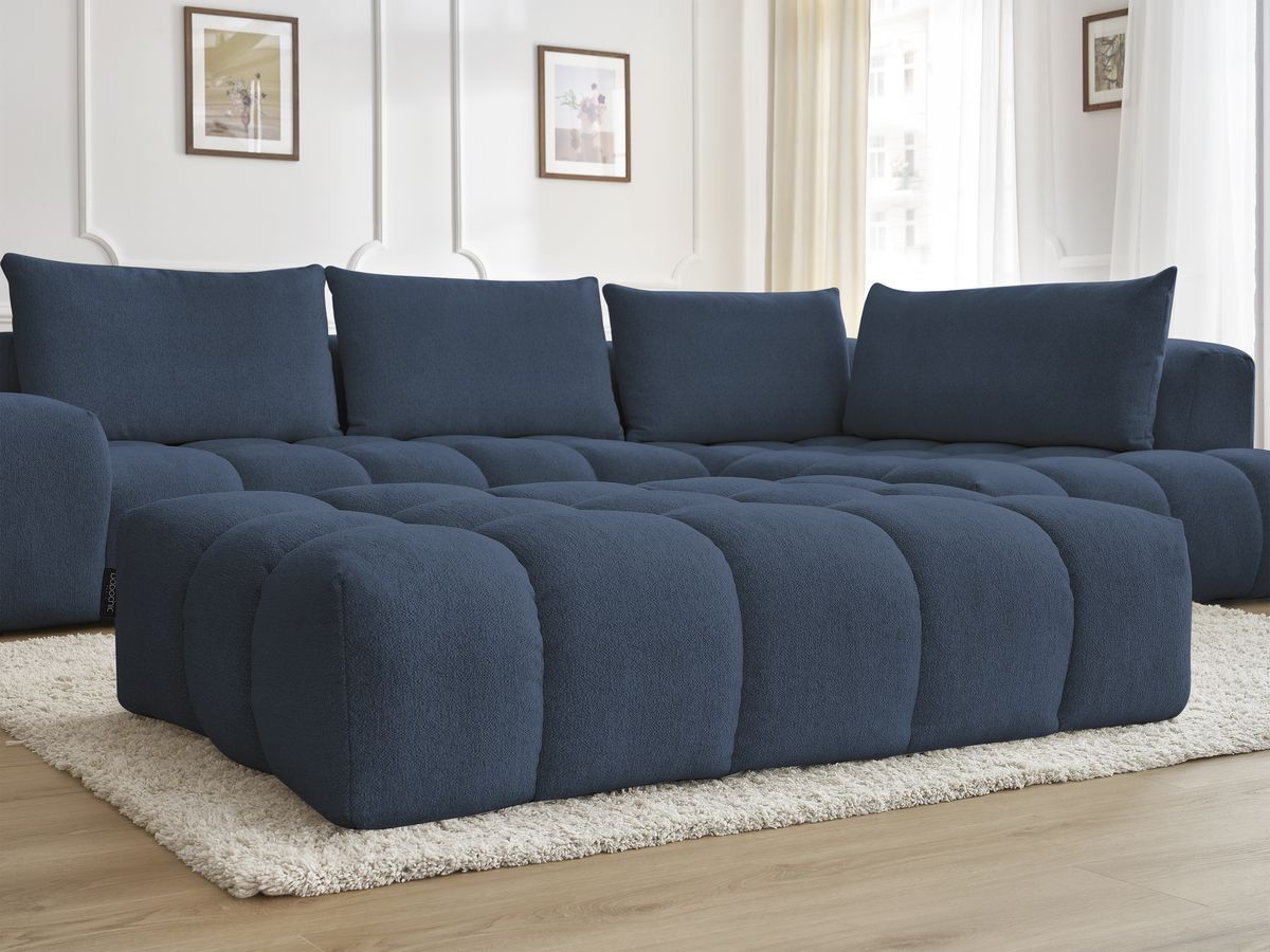 Bobochic Everest Ecksofa mit Schlaffunktion und Pouf, 4 Kissen Melange-Stoff Dunkelblau Ecke rechts