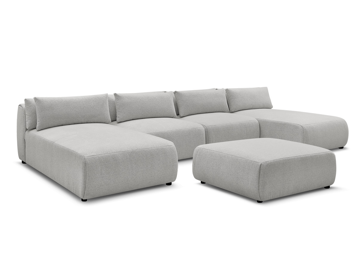 Bobochic Jana Wohnlandschaft mit großem Pouf Melange-Stoff Hellgrau