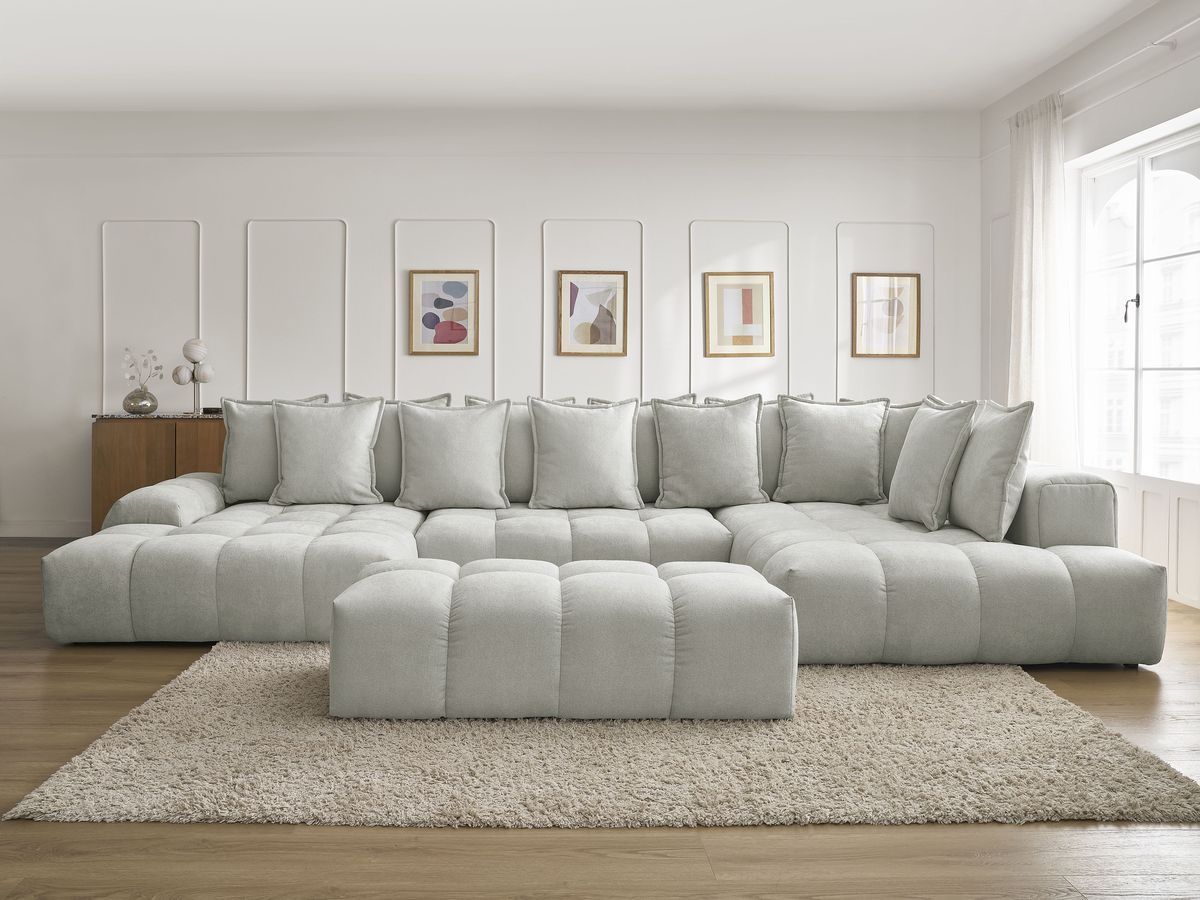 Bobochic Everest Wohnlandschaft mit Pouf, 14 Kissen Strukturstoff Hellgrau Ecke links