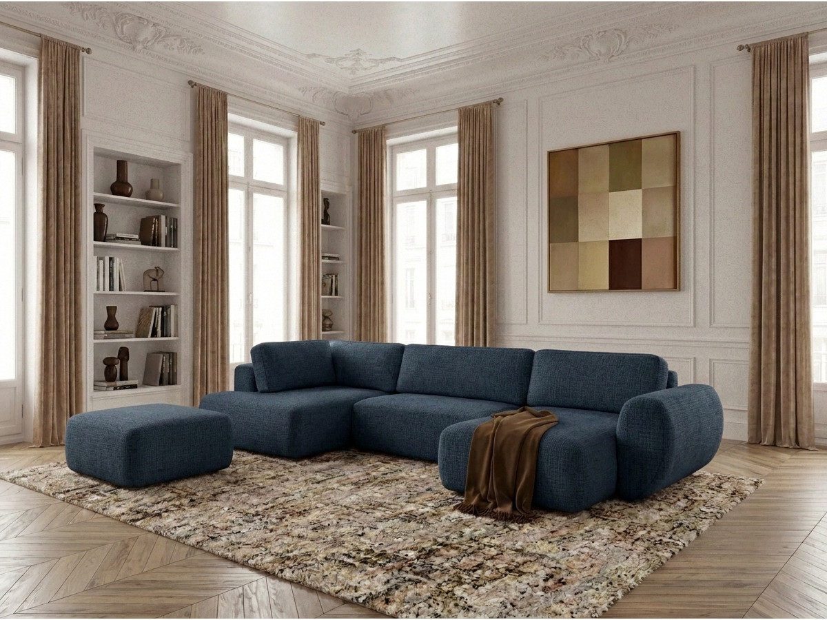 Bobochic Denise Wohnlandschaft mit Pouf Strukturstoff Dunkelblau Ecke rechts