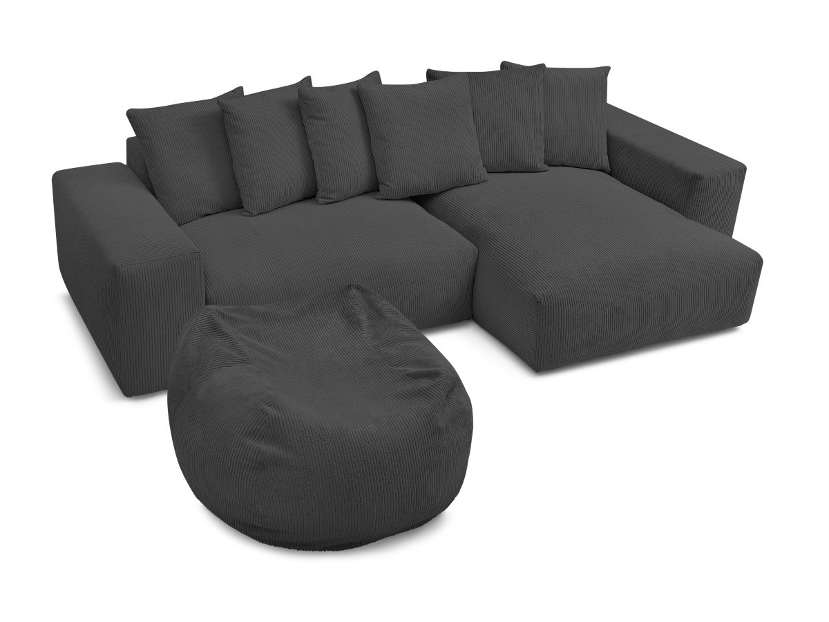 Bobochic Voltaire Ecksofa mit Pouf 310 × 174 cm Cordsamt Dunkelgrau