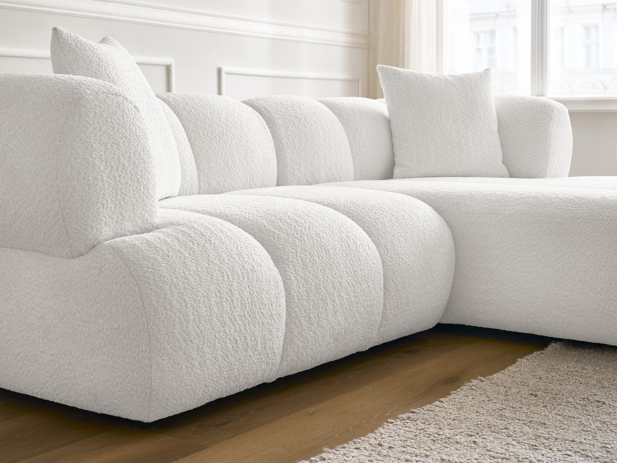 Bobochic Pamira Ecksofa mit Pouf Bouclé-Stoff Weiß Ecke rechts