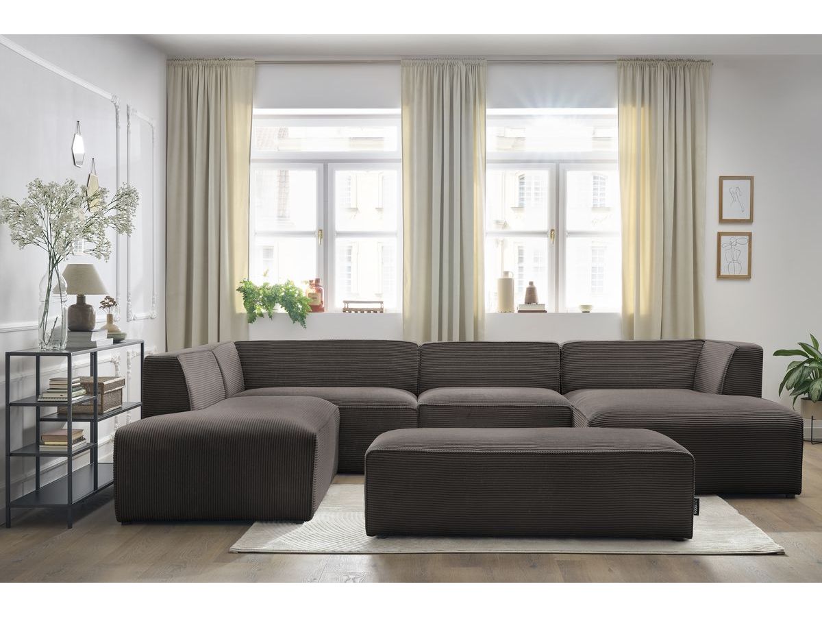 Bobochic Megeve Wohnlandschaft mit Pouf Cordsamt Braun Ecke rechts