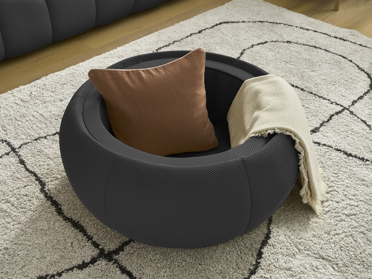 Bobochic Hayden Sofa 3-Sitzer mit Pouf 256 × 107 cm Mesh-Stoff Schwarz