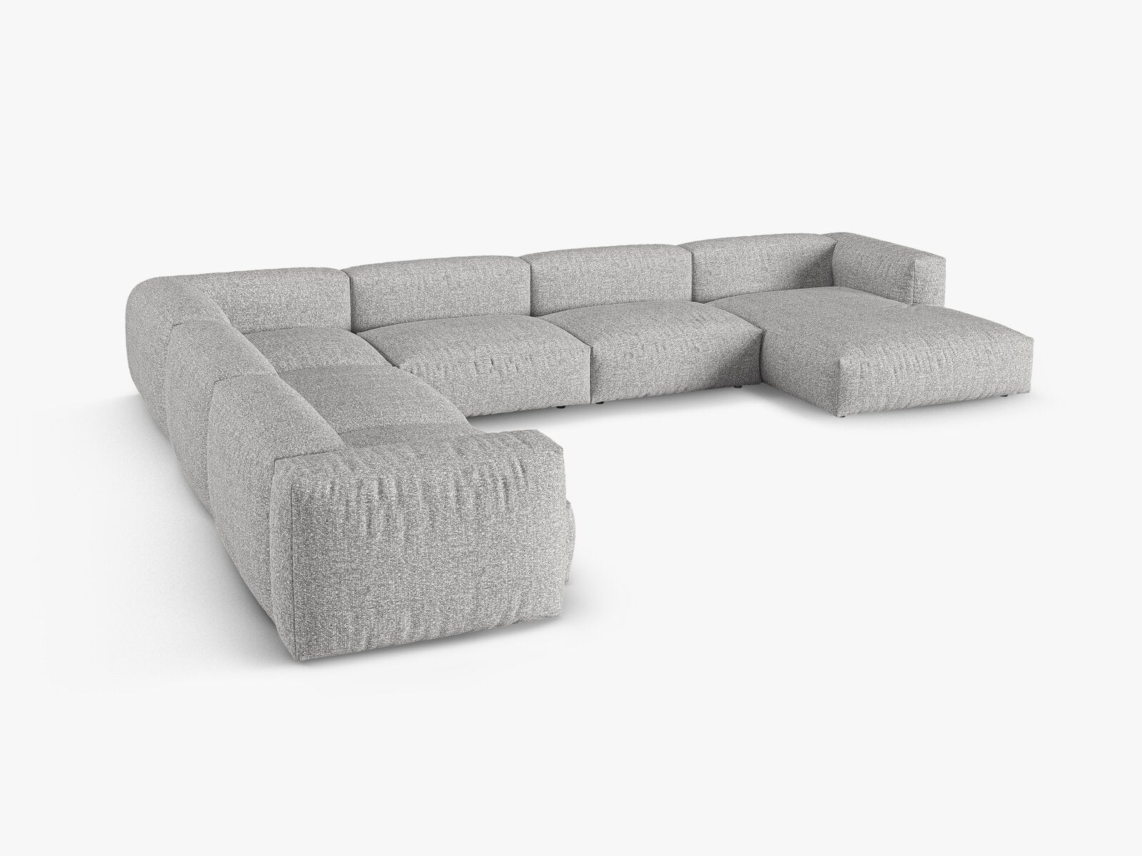 Micadoni modulares Ecksofa XL Martina 6-Sitzer 90cm Sitztiefe Links Boucle Monet Silber