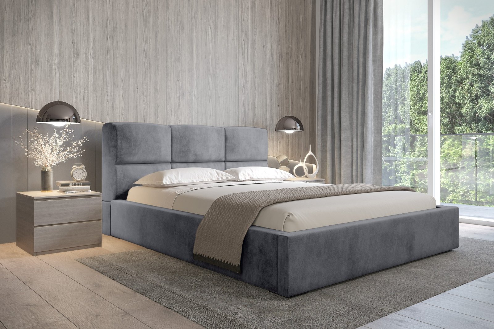 Polsterbett Portoza Samtstoff 180x200 mit Metallrahmen Macau Ash