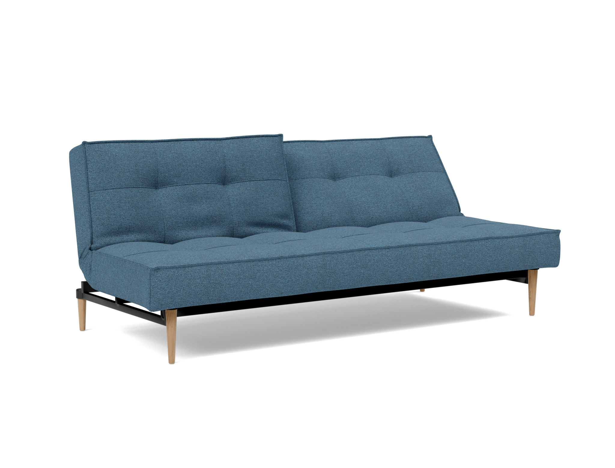 Schlafsofa Splitback Strukturierter Stoff Weda 302-Weda-Blue Beine Styletto Eiche hell