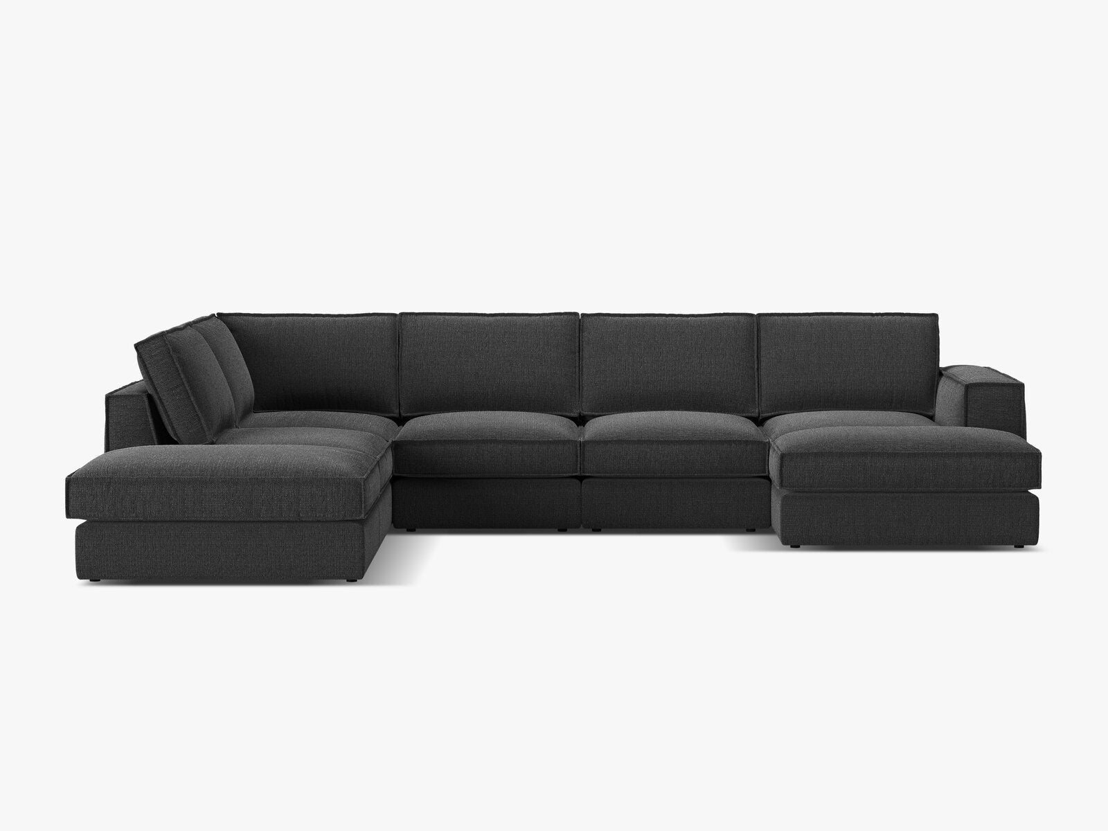 Micadoni modulares Panorama Ecksofa Pola 5-Sitzer Links Strukturierter Stoff Babel Schwarz