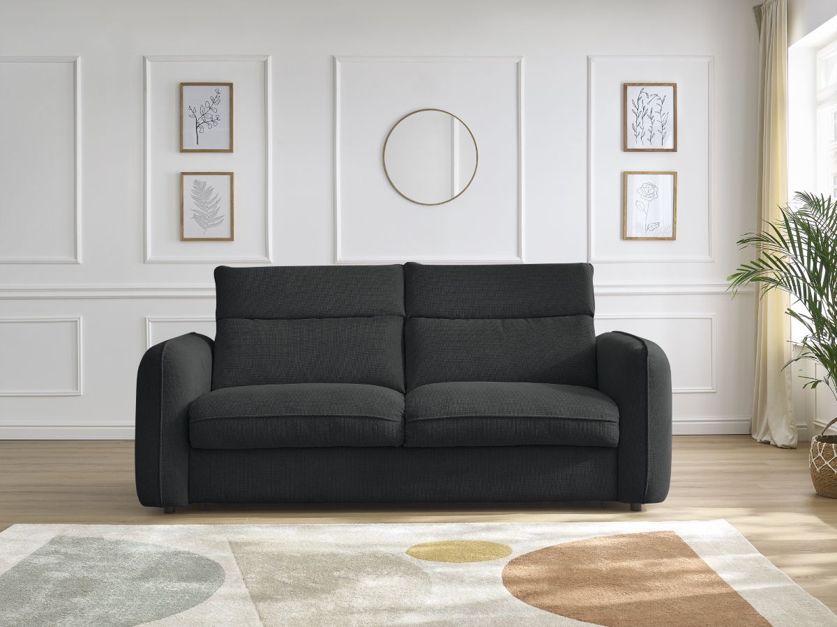Bobochic Achille Schlafsofa 3-Sitzer Melange-Stoff Schwarz, Liegefläche 160 × 200 cm