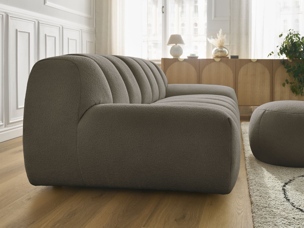 Bobochic Hayden Sofa 3-Sitzer mit Pouf 226 × 107 cm Bouclé-Stoff Braun