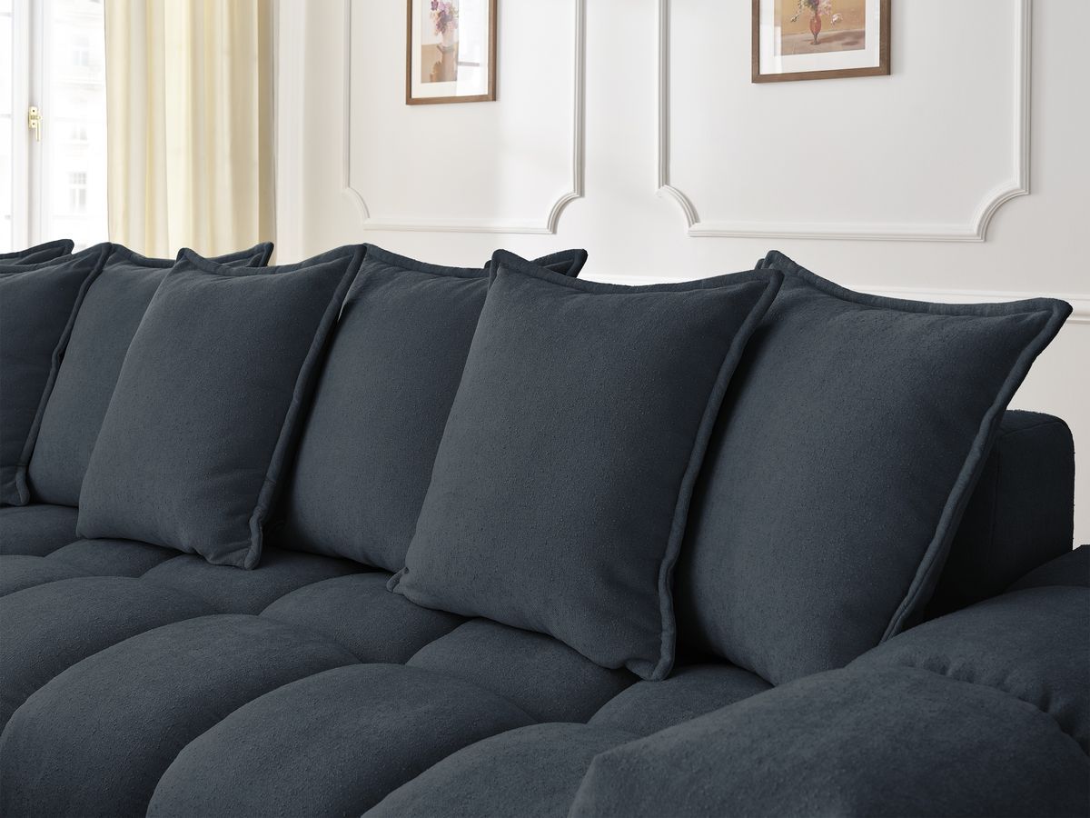 Bobochic Everest Ecksofa, 10 Kissen Strukturstoff Dunkelblau Ecke links
