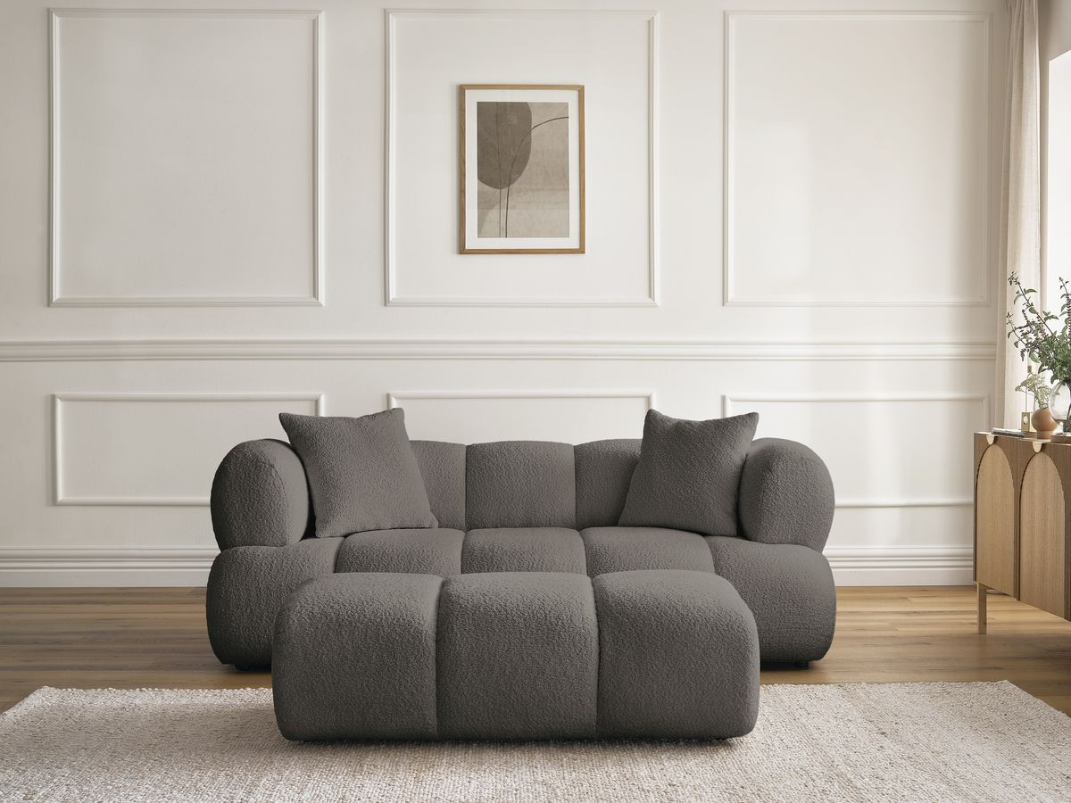 Bobochic Pamira Sofa 2-Sitzer mit Pouf Bouclé-Stoff Braun