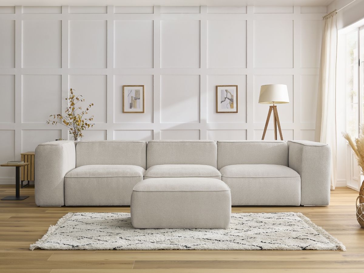 Bobochic Zephyr Sofa 4-Sitzer mit Pouf Strukturstoff Beige