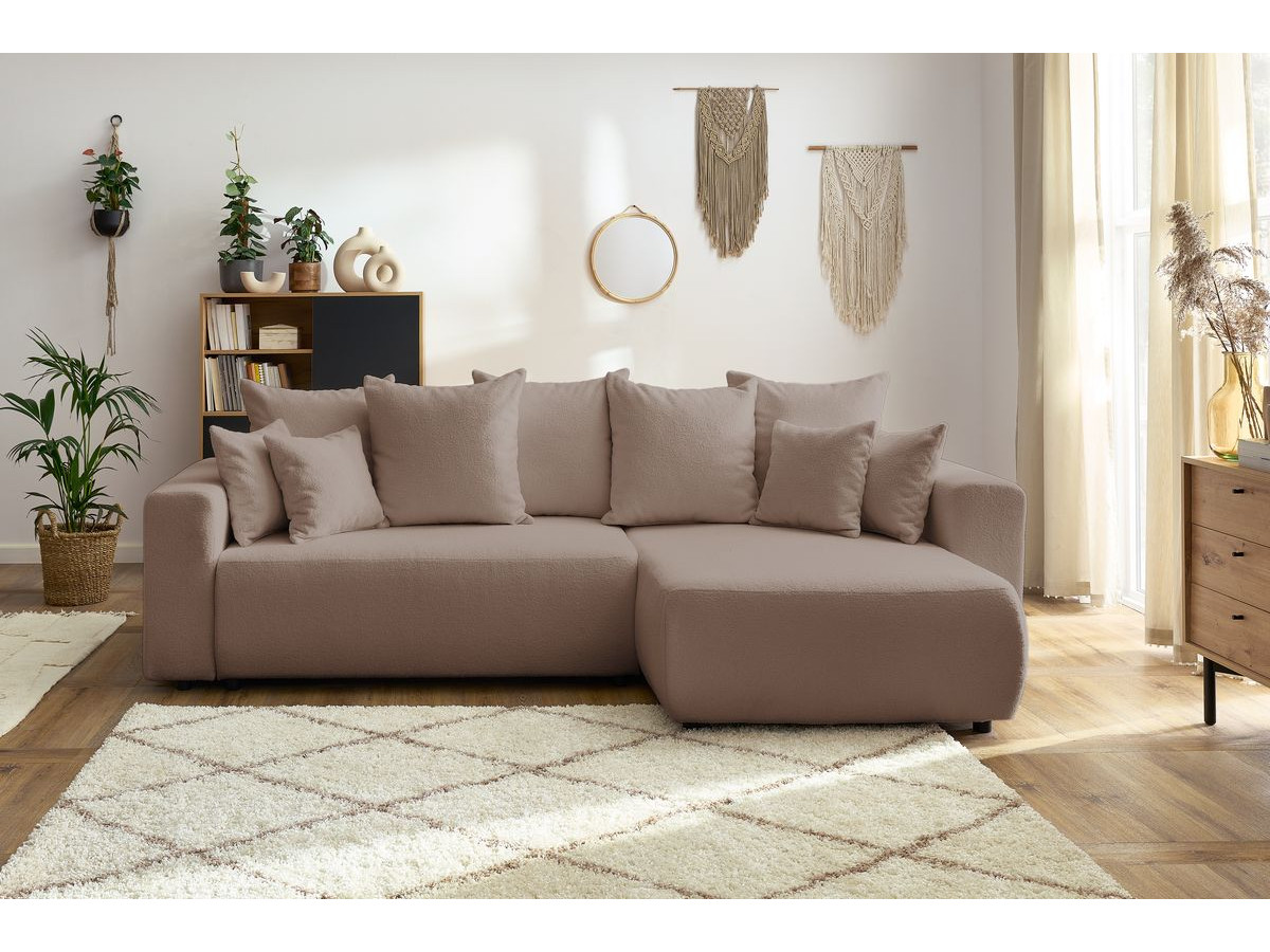 Bobochic Envy Ecksofa mit Schlaffunktion und Bettkasten Bouclé-Stoff Braun
