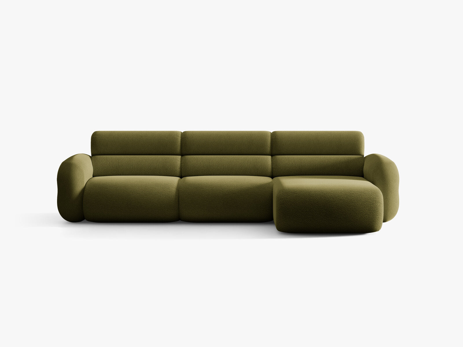 Micadoni Neo Ecksofa 4-Sitzer Rechts Boucle Baloo Dunkles Olivgrün