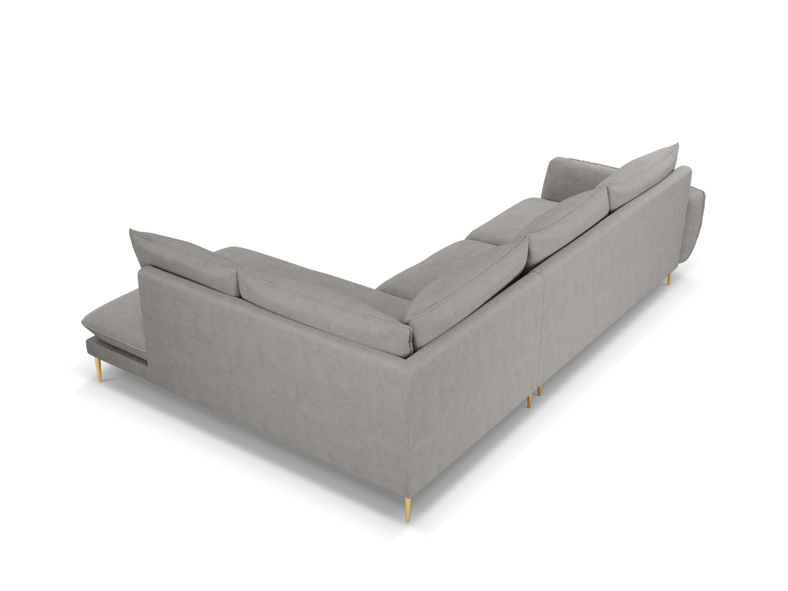 Cosmopolitan Design Ecksofa Vienna 6-Sitzer Strukturierter Stoff Asgard/Positano Hellgrau Rechts Beine Gold