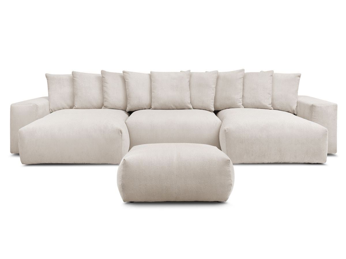 Bobochic Voltaire Wohnlandschaft mit Pouf 420 × 174 cm, Liegefläche 135 × 345 cm Cordsamt Beige