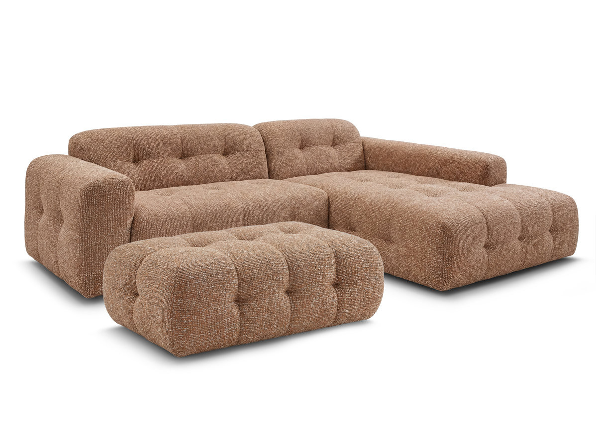 Bobochic Laura Ecksofa mit großem Pouf Melange-Stoff Orange Ecke rechts