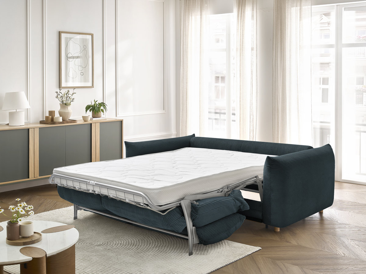 Bobochic Ernest Schlafsofa 3-Sitzer, Liegefläche 140 / 160 × 190 cm Cordsamt Dunkelblau, Liegefläche 140 × 190 cm