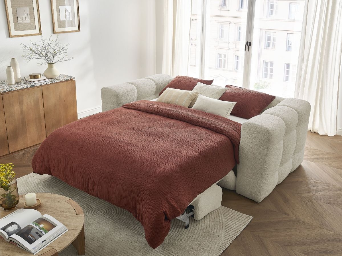 Bobochic Cloud Schlafsofa 3-Sitzer Bouclé-Stoff Beige