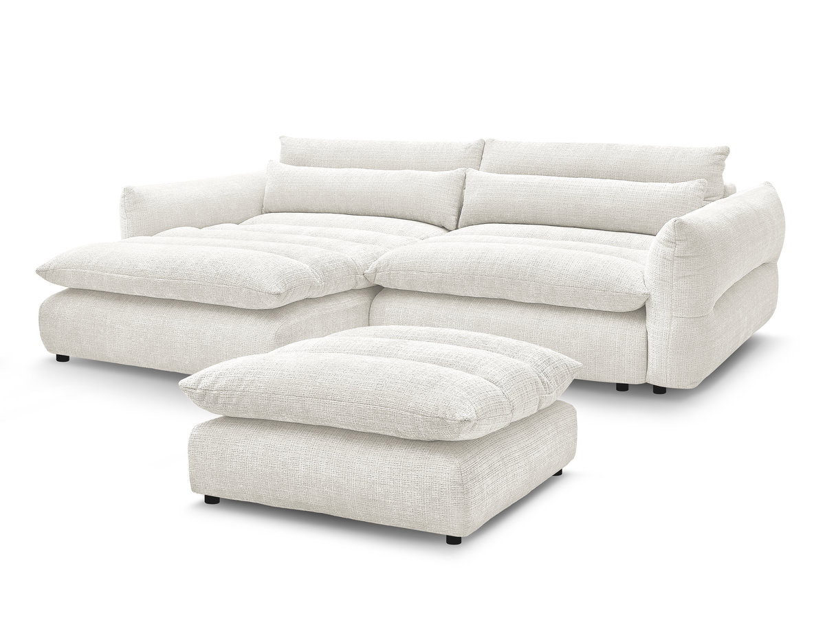 Bobochic Neil Ecksofa mit Pouf Strukturstoff Weiß Ecke links