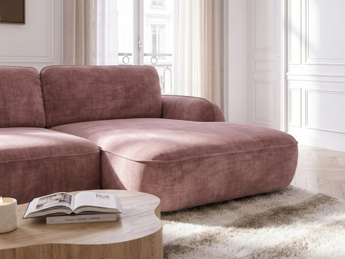 Bobochic Celeste Ecksofa mit Schlaffunktion und Bettkasten Stoff Rosa Ecke rechts
