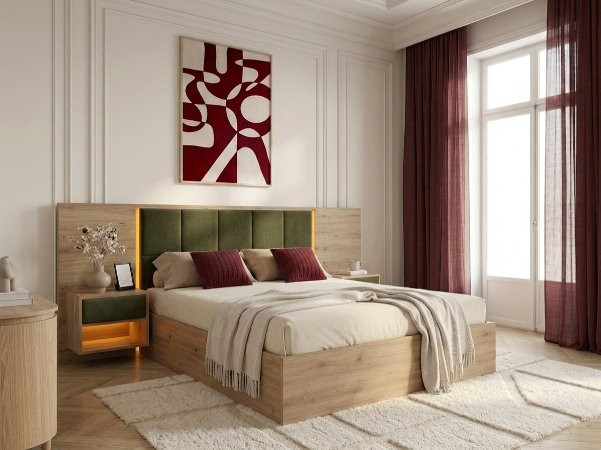 Bobochic Ryokan Polsterbett mit Bettkasten Strukturstoff Dunkelgrün, Liegefläche 160 × 200 cm