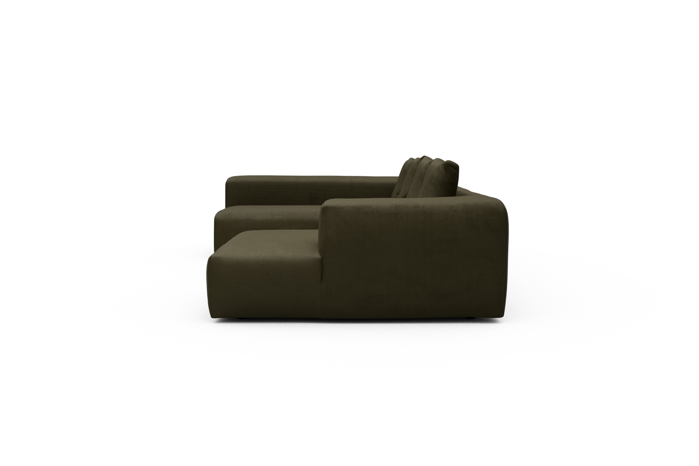 Wohnlandschaft Fred Chaiselongue rechts mit 2-Sitzer und lange Armlehne links Cordufine-Pine-Green