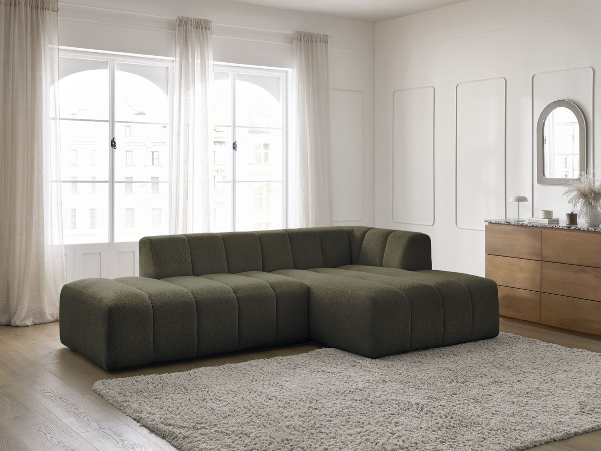 Bobochic Annecy Ecksofa Bouclé-Stoff Grün Ecke rechts