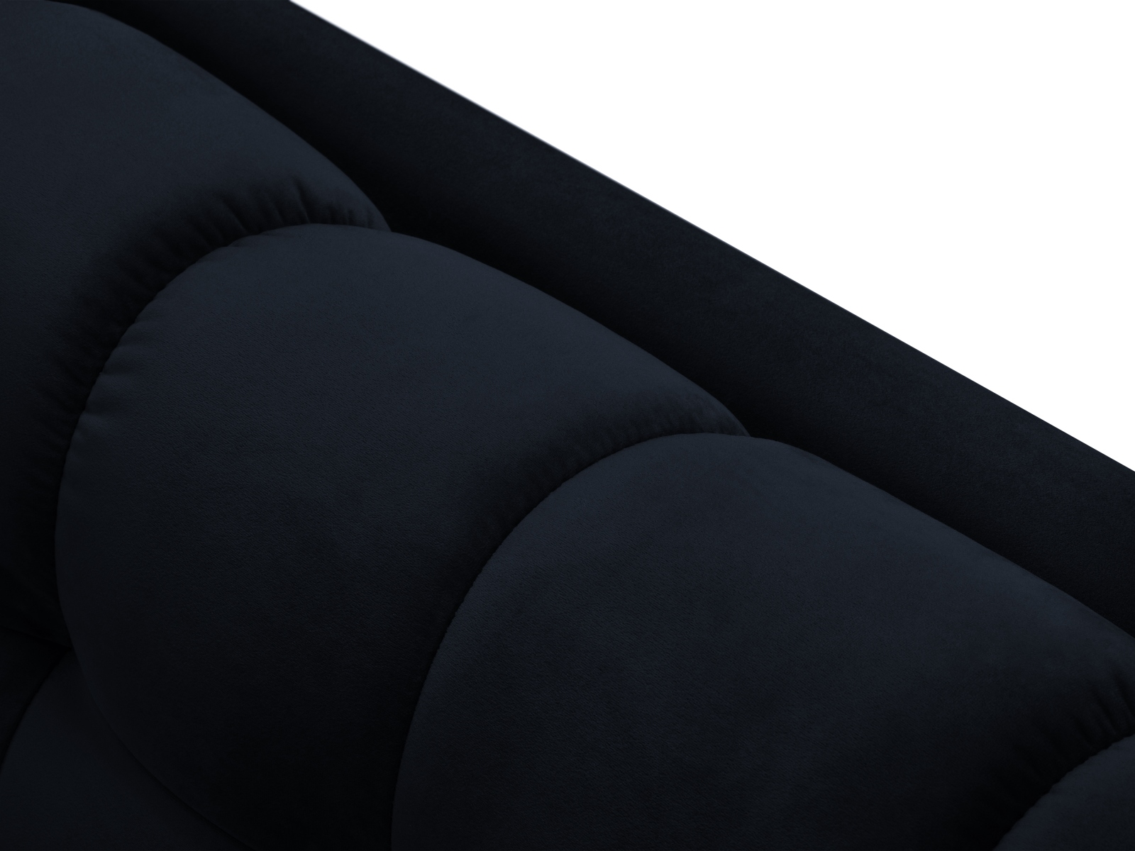Cosmopolitan Design Ecksofa Bali 5-Sitzer Samt Bluvel Dunkelblau Rechts Beine Schwarzes Metall